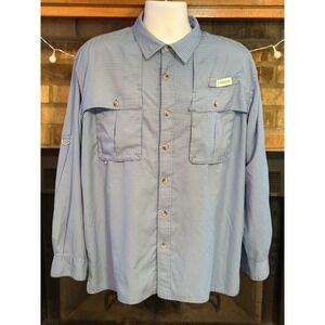 Magellan Outdoors Fish Gear Mens Large Blue Gingham Long Sleeve Fishing Shirt